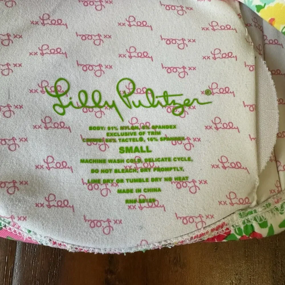 LILLY PULITZER Bandeau Bikini Top Floral Ruffled Padded Strapless
